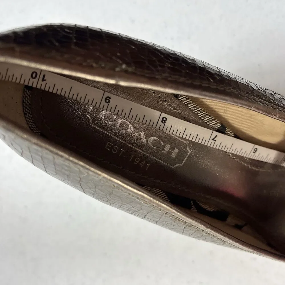 Coach Crackle Silver Women's Size 9.5/10 Metal Leather Wedge Espadrille Bow Shoe